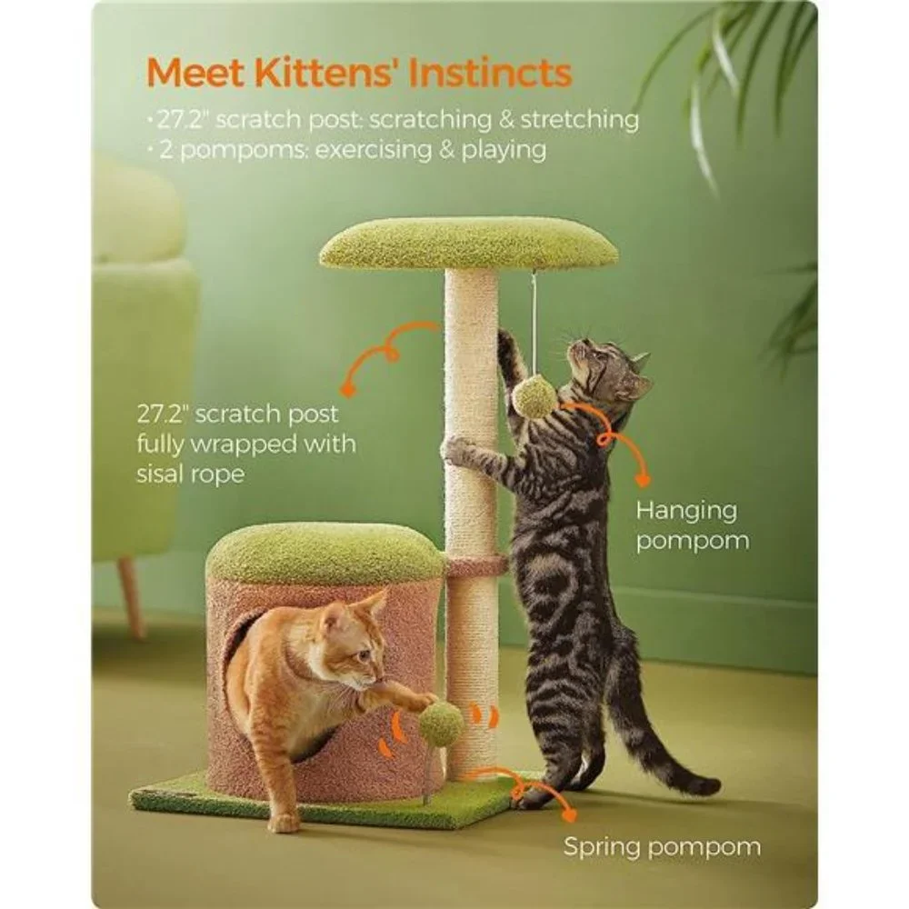 Cat Tree House, 30-Inch Small Cat Tower for Kittens w/ 27.2-Inch Scratching Post